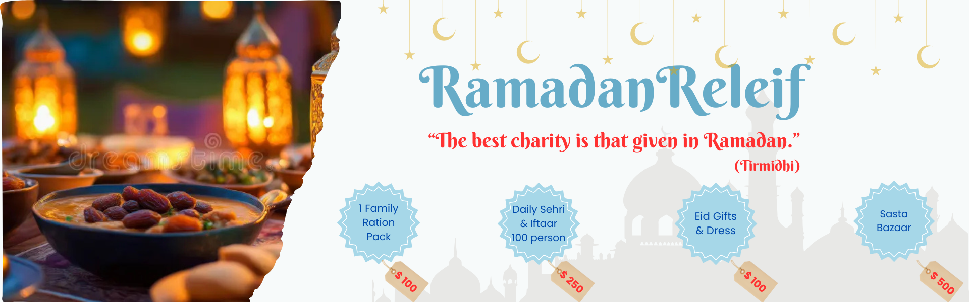Iftar meals and other Ramadan relief programs’ prices for charity