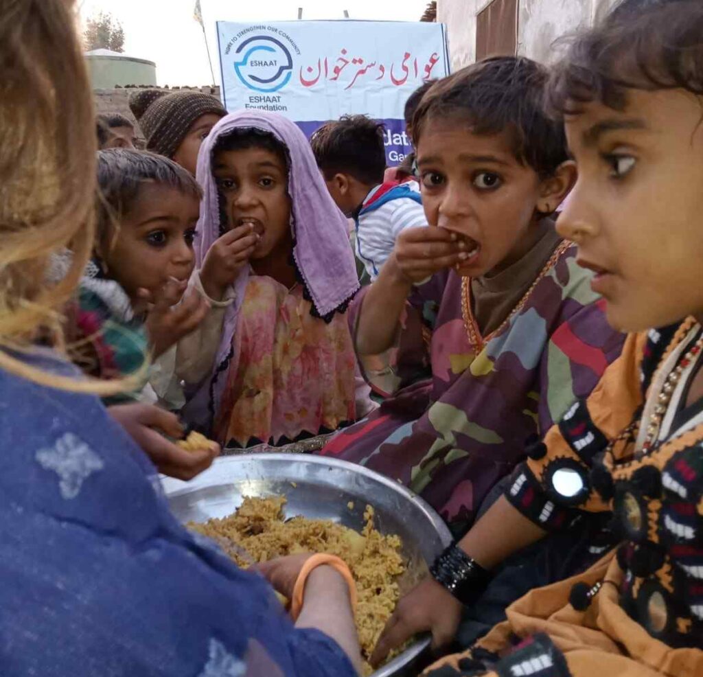 Poor kids are eating meals donated by donors who donate food to needy families.