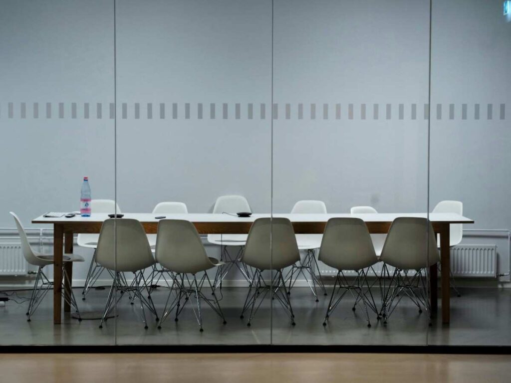 Meeting chairs representing the Eshaat team.